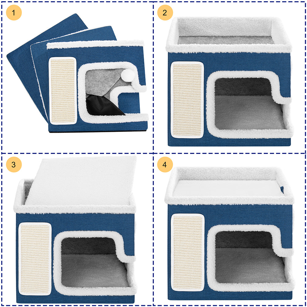 Cuccia Casa per Gatti Blu Tiragraffi Casetta Animali Domestici 42x42x33 cm