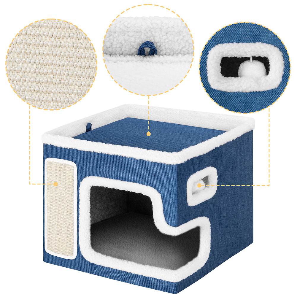 Cuccia Casa per Gatti Blu Tiragraffi Casetta Animali Domestici 42x42x33 cm