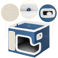 Cuccia Casa per Gatti Blu Tiragraffi Casetta Animali Domestici 42x42x33 cm