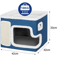 Cuccia Casa per Gatti Blu Tiragraffi Casetta Animali Domestici 42x42x33 cm