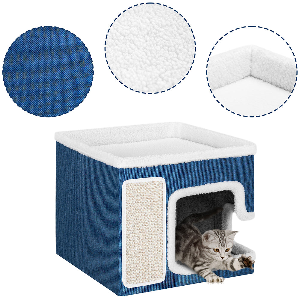 Cuccia Casa per Gatti Blu Tiragraffi Casetta Animali Domestici 42x42x33 cm