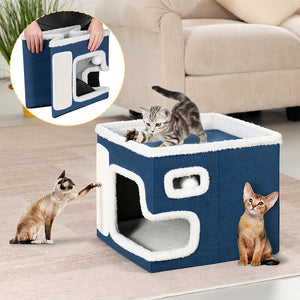 Cuccia Casa per Gatti Blu Tiragraffi Casetta Animali Domestici 42x42x33 cm