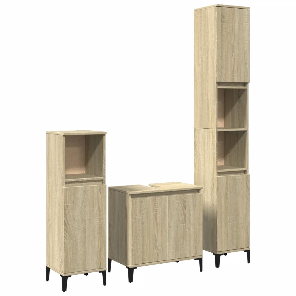 Set Mobili da Bagno 3 pz Rovere Sonoma in Legno Multistrato 3282655