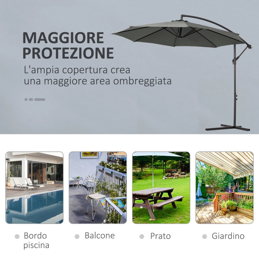 Ombrellone da Giardino Decentrato Ø300x250 cm in Acciaio e Poliestere Grigio