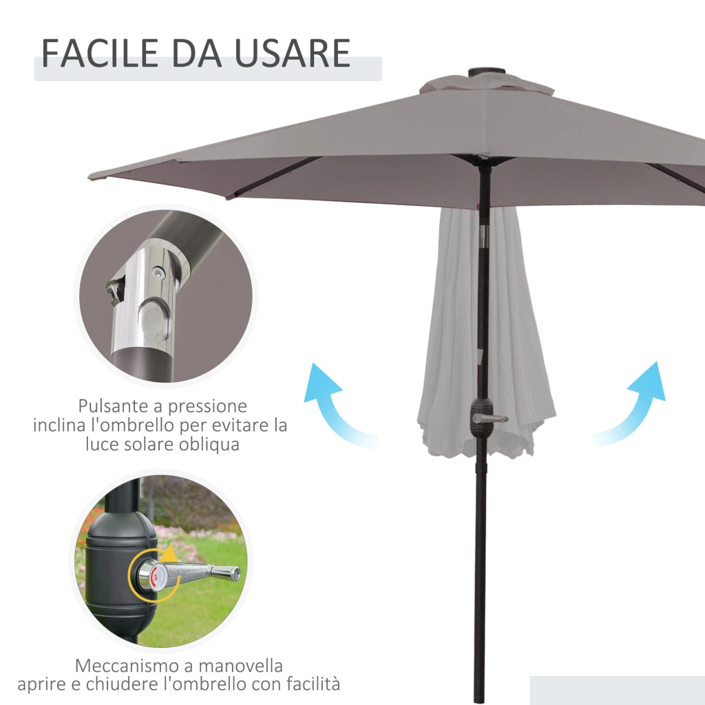 Ombrellone da Giardino Inclinabile 265 cm con Luci LED Solari ¨C zephmum ¨C Grigio