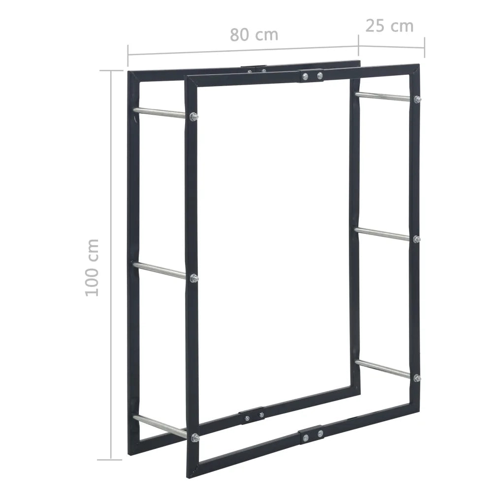 Rastrelliera per Legna da Ardere Nera 80x25x100 cm in Acciaio cod mxl 24769