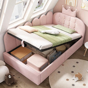 Letto contenitore per bambini 90 × 200 cm con sollevamento idraulico, senza materasso, in velluto rosa