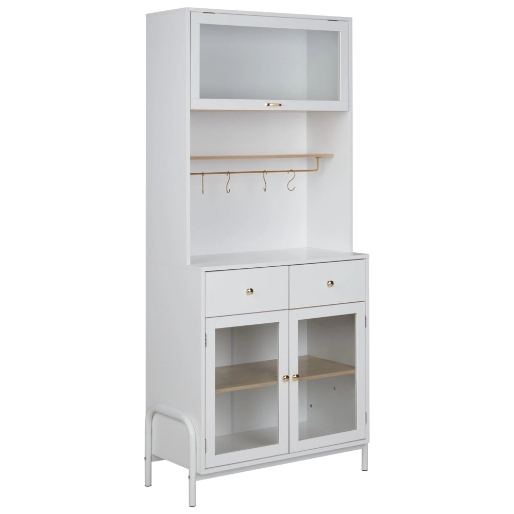 Mobiletto decorativo con cassetti e vetrina in vetro bianco soggiorno design elegante