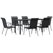 Set da Pranzo da Giardino 7 pz | Set Salotto da Giardino Nero in Acciaio e Textilene