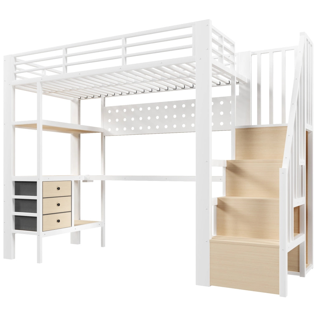 Letto a soppalco 90x200 cm con scrivania, cassetti e LED bianco HAVRYA