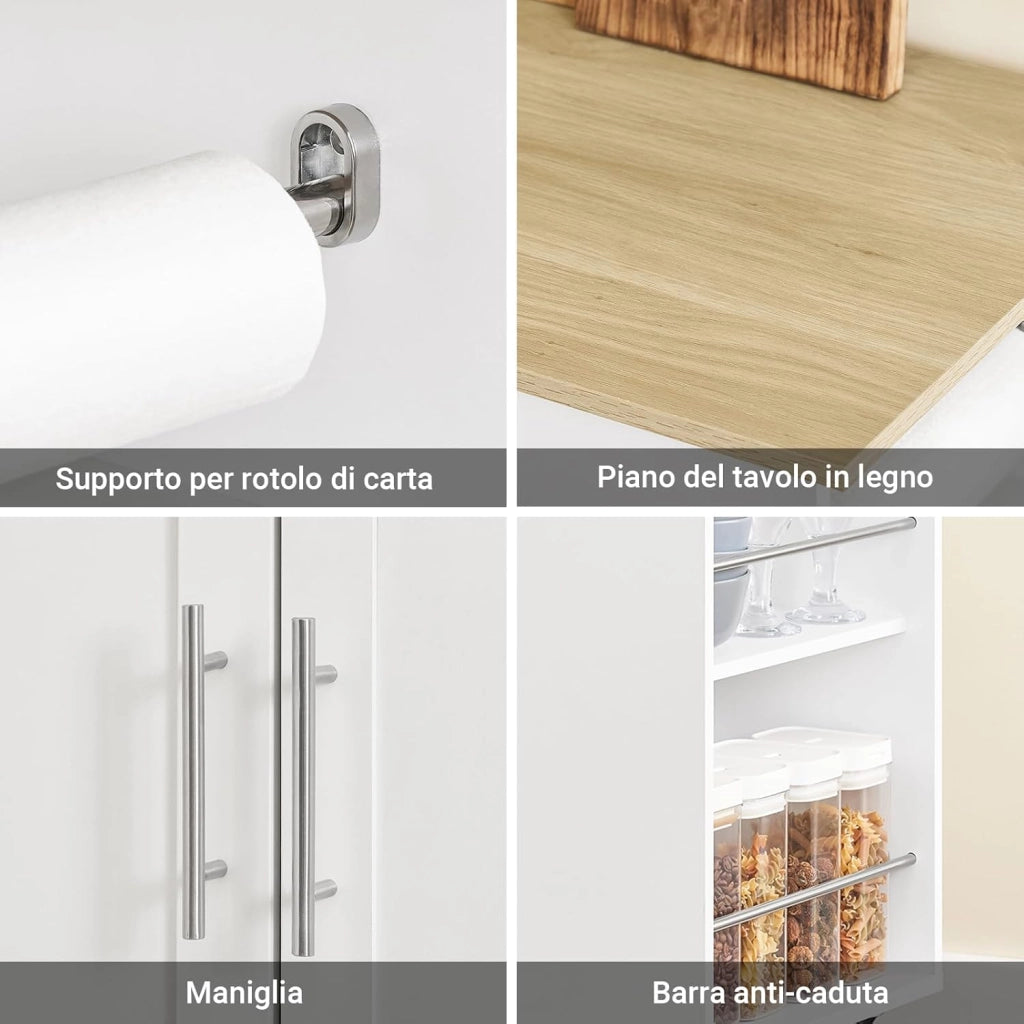 Isola Cucina con Ruote – Carrello Cucina Salvaspazio con Cassetto e Ripiano Regolabile – Mobiletto Cucina con Piano di Lavoro, da Pranzo o per Penisola Cucina, Bianco 99x40x85 cm FKW133-WN