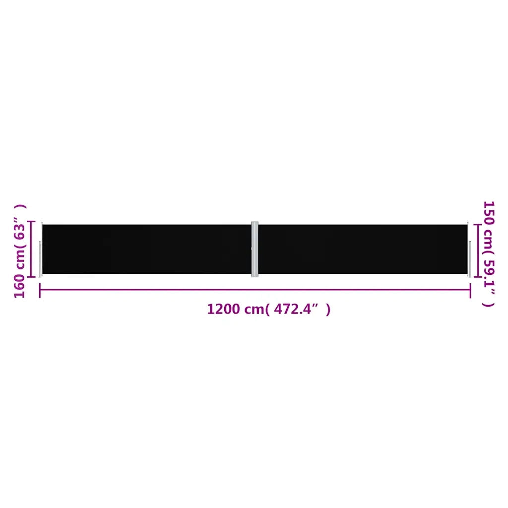 Tenda da Sole Laterale Retrattile-Tenda parasole per balcone per giardino Nera 160x1200 cm 169155