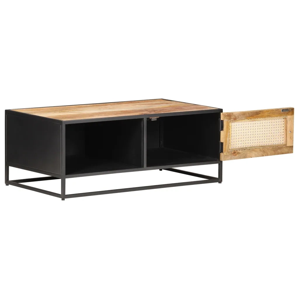 Tavolino da Salotto-Tavolino da soggiorno-Tavolo 90x50x35 cm Legno di Mango Grezzo e Canna