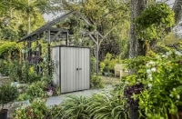 Porta Attrezzi da Giardino High Store+, 1400L, Effetto Legno Spazzolato, Grigio, 140x73,6x170,4H cm