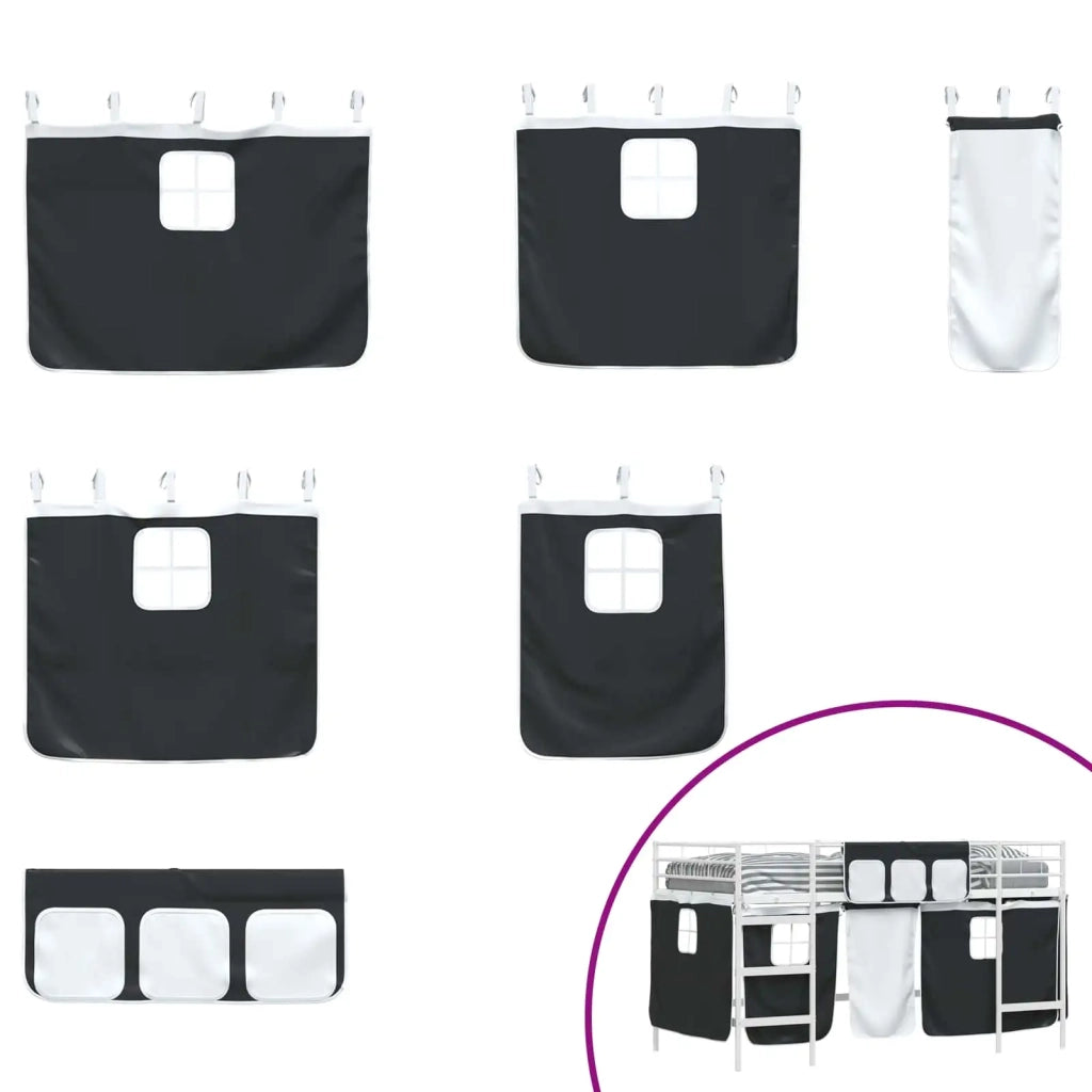 Struttura del Letto Loft per Bambini con Tendine-Giroletto per bambini Bianco e Nero 464606
