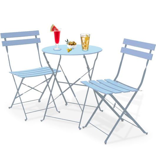 Set 3 Pezzi Giardino Tavolo 2 Sedie da Bistrot Pieghevole Modello Parigi Azzurro