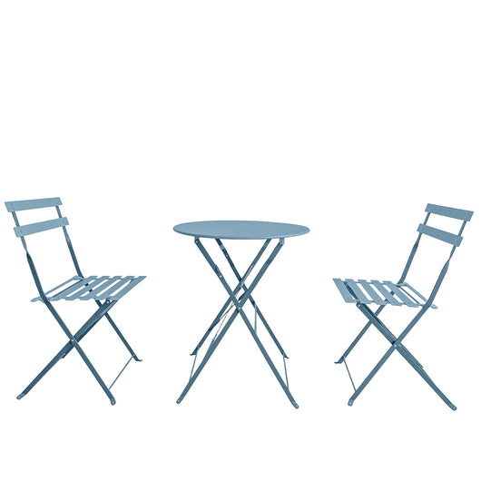 Set 3 Pezzi Giardino Tavolo 2 Sedie da Bistrot Pieghevole Modello Parigi Azzurro