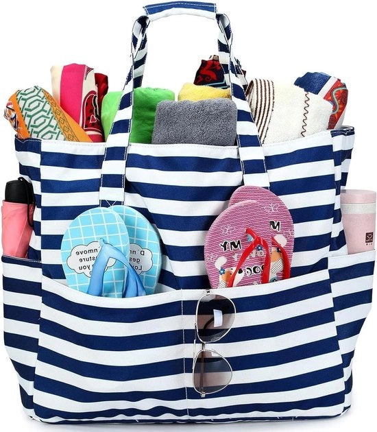 Borsa da spiaggia XXL per donne e uomini - Telaio pieghevole e impermeabile.