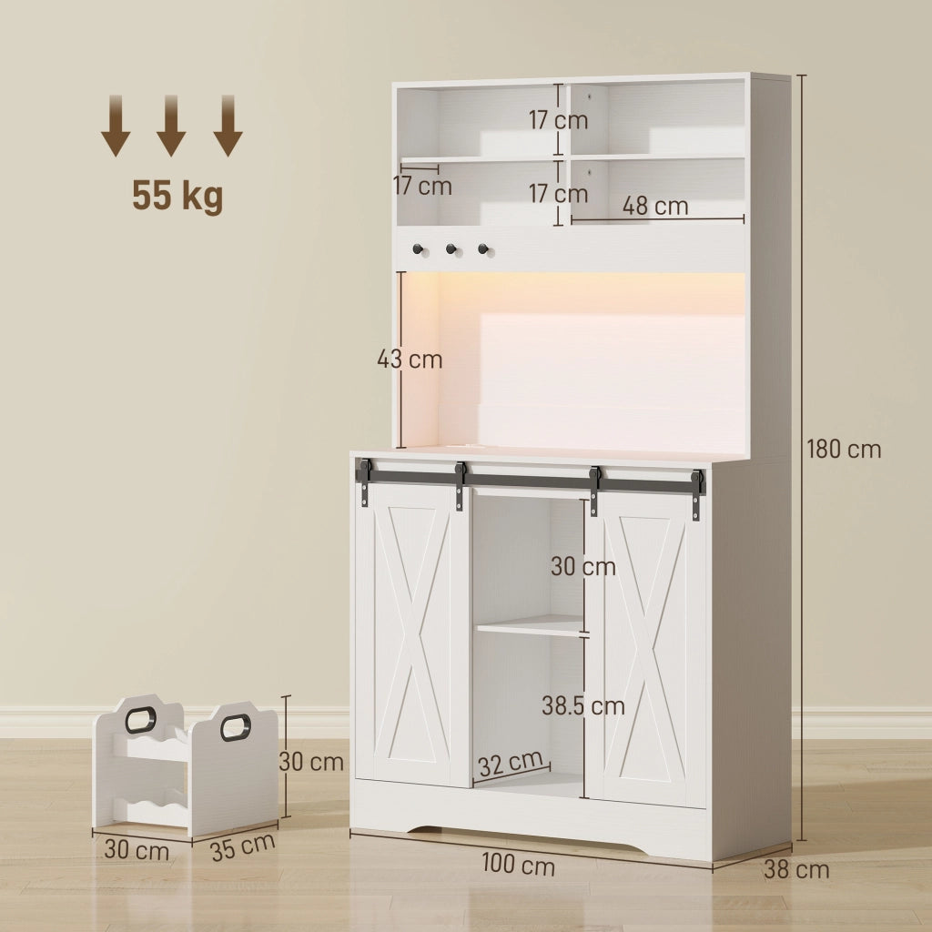 Credenza Cucina con Prese Elettriche e Luce LED ¨C zephmum ¨C Bianco 100x38x180 cm