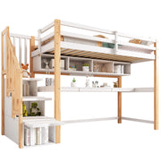 LETTO A SOPPALCO per bambini 90x200 cm con scrivania e scala contenitore bianco e rovere