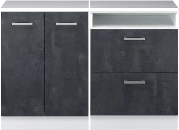 Set di mobili sottotetto Rion, Calcestruzzo nero, 120 cm Set di 2 carcasse armadio profondità 60 cm, adatto per il salvaspazio sotto tetti spioventi