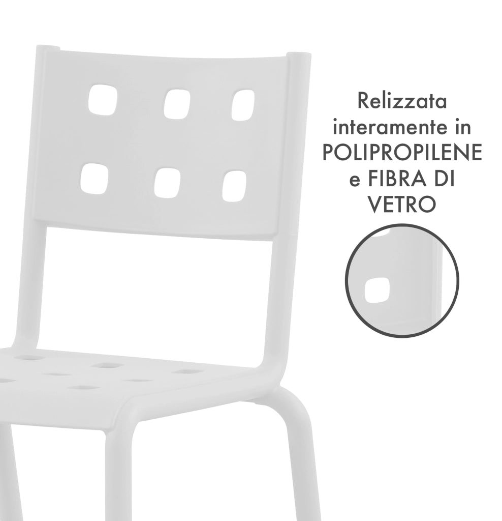Set 4 Sedie In Polipropilene e Fibra Di Vetro Sedia Cucina Trattamento Uv Antiscolorimento Giardino Interno Esterno Moderne Robuste Resistenti Seduta Terrazzo Soggiorno Bar Ristorante Impilabili Zoe-Bianco