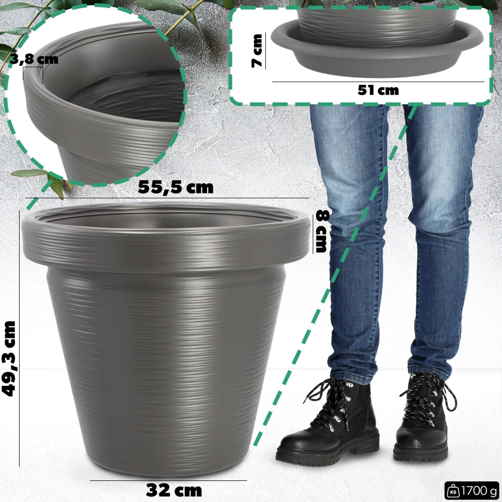 Vaso da giardino KADAX per fiori, con coperchio e supporto, grande, grigio, 55 cm