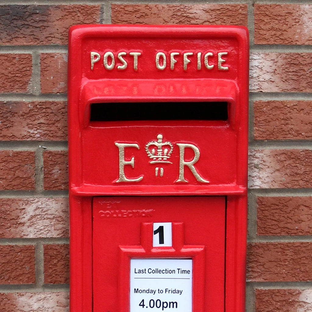 Cassetta Postale per le Lettere in Stile Britannico Inglese in Ghisa da Esterno Bocchetta Lettere Standard UK - con Piedistallo - Rosso