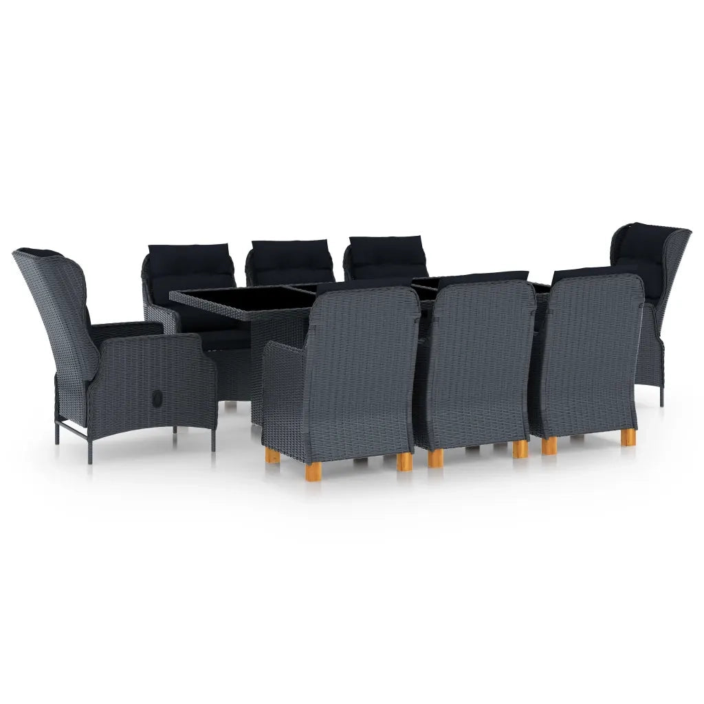 Set Pranzo da Giardino 9 pz con Cuscini Polyrattan Grigio Scuro cod mxl 36190