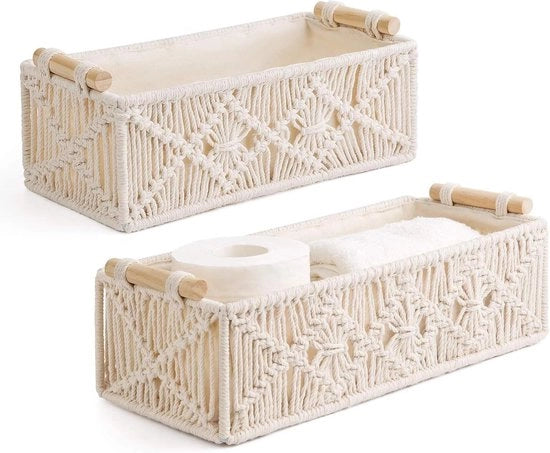 Borse da appendiabito in macramè artigianale - cassettone decorativo per camera da letto e camera dei bambini - set da 2 - avorio