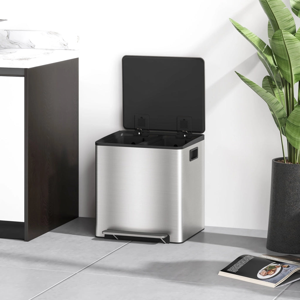 Pattumiera a Pedale 2 Sezioni 15L 41,8x36,7x44 cm in Acciaio Inox e PP