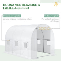 Telo per Serra 3x2x2 m con 6 Finestre Porta Avvolgibile e Bordi Interrati in PE Bianco