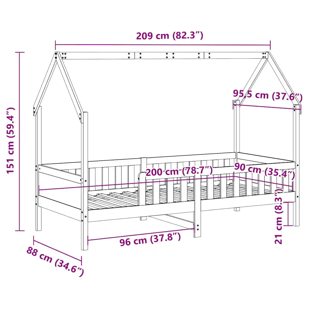 Giroletto Casetta Bambini Bianco 90x200 cm Legno Massello Pino