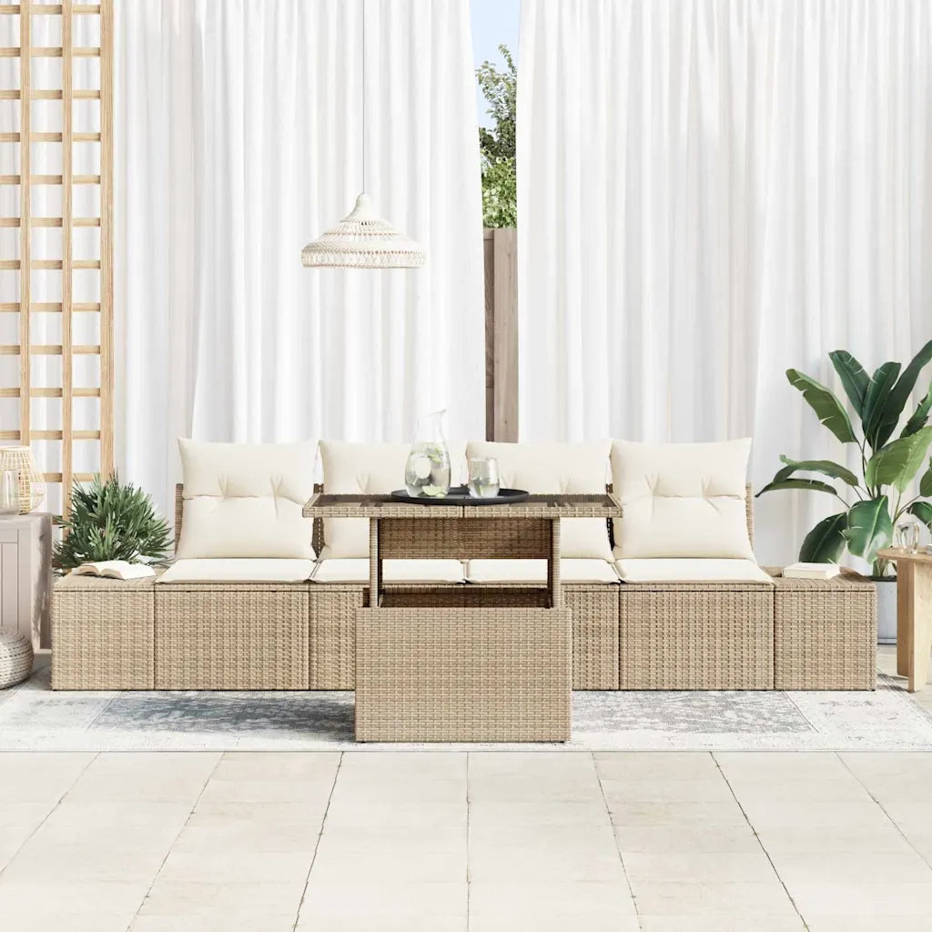 Set di divani con cuscino 5 pcs Beige e Crema polyrattan