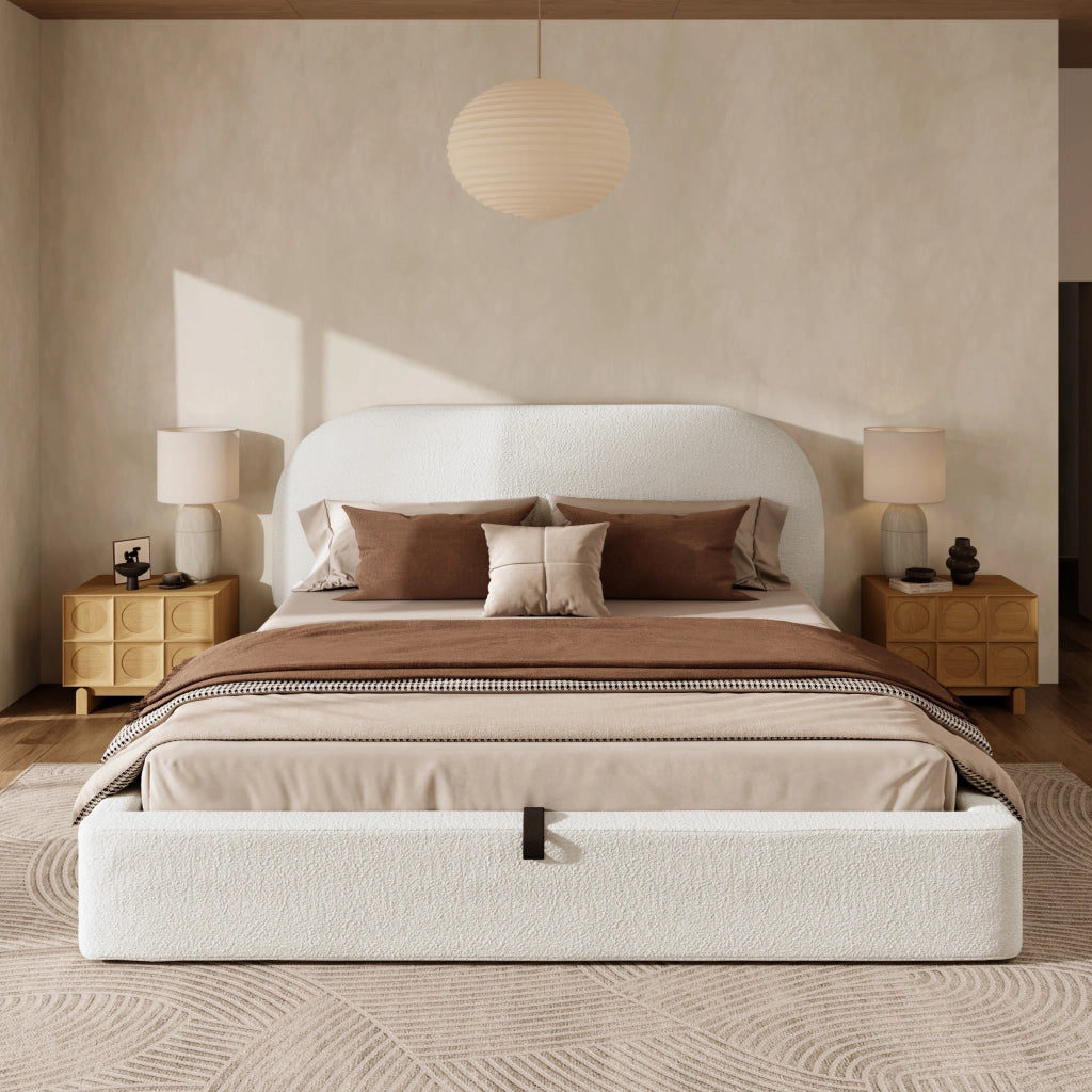 Letti contenitori 180x200 cm; contenitore idraulico; Bouclé beige (Senza materasso)