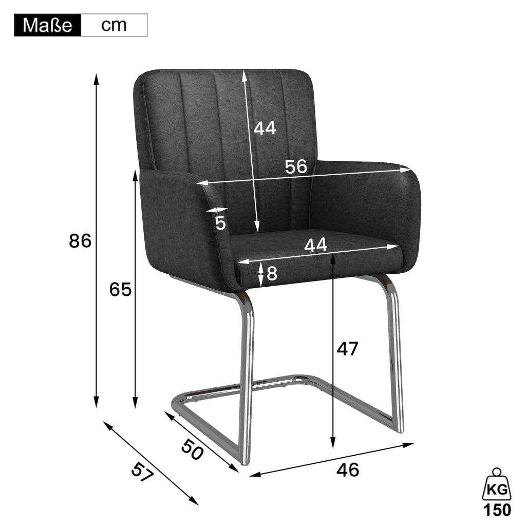 Set di 2 sedie da pranzo in PU nero con gambe in metallo a Z