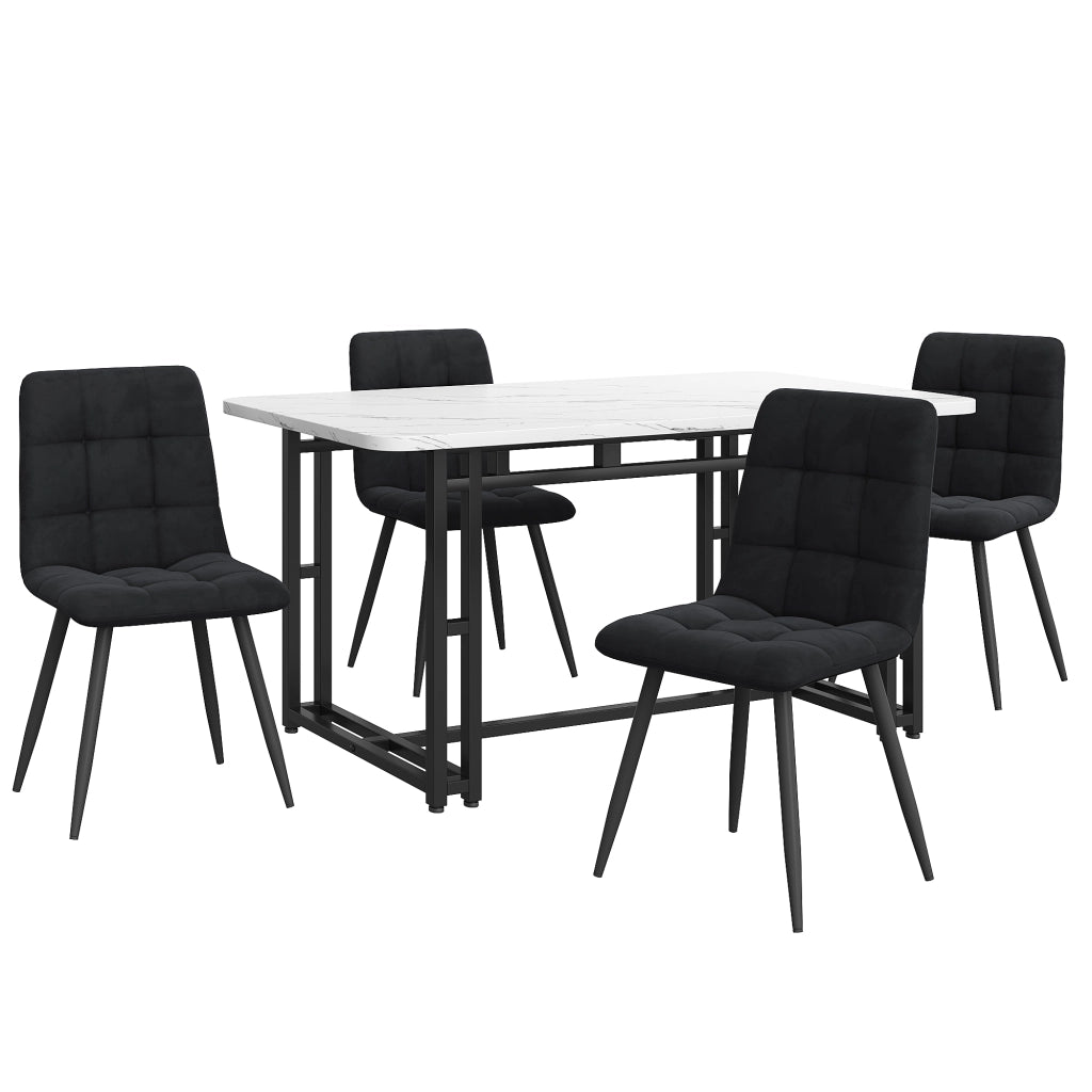 Tavolo da pranzo per 4 persone con 4 sedie in velluto, piano in MDF e gambe in metallo, per soggiorno e cucina