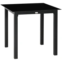 Tavolo da Giardino Quadrato per 4 Persone con Piano in Vetro Temperato e Struttura in Alluminio, 80 x 80 x 74 cm, Nero