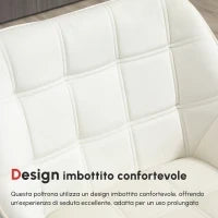 Poltrona Design Scandinava in Legno ed Effetto Velluto Crema, per Soggiorno o Ufficio, 67x61.5x71cm