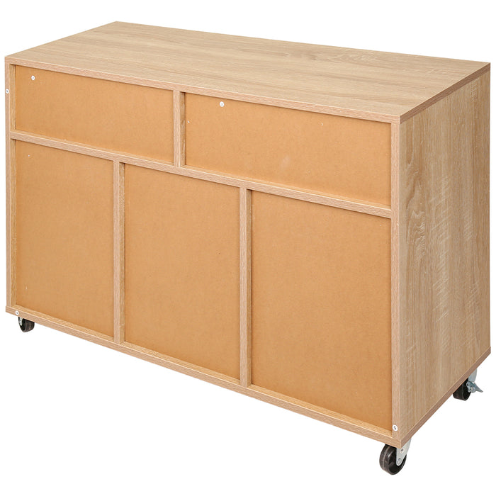 Mobile Multiuso Ufficio Bianco con 3 Mensole, 2 Cassetti e Armadietto con Chiave 4Ruote