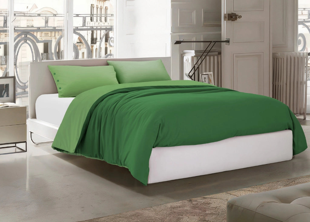 Sacco Copripiumino Bicolor Estate Inverno In 100% Cotone Tinta Unita Amici - Singolo - Verde Sottobosco