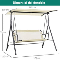 Dondolo da Giardino 3 Posti 172cm Tettuccio Regolabile Impermeabile Struttura Acciaio Beige