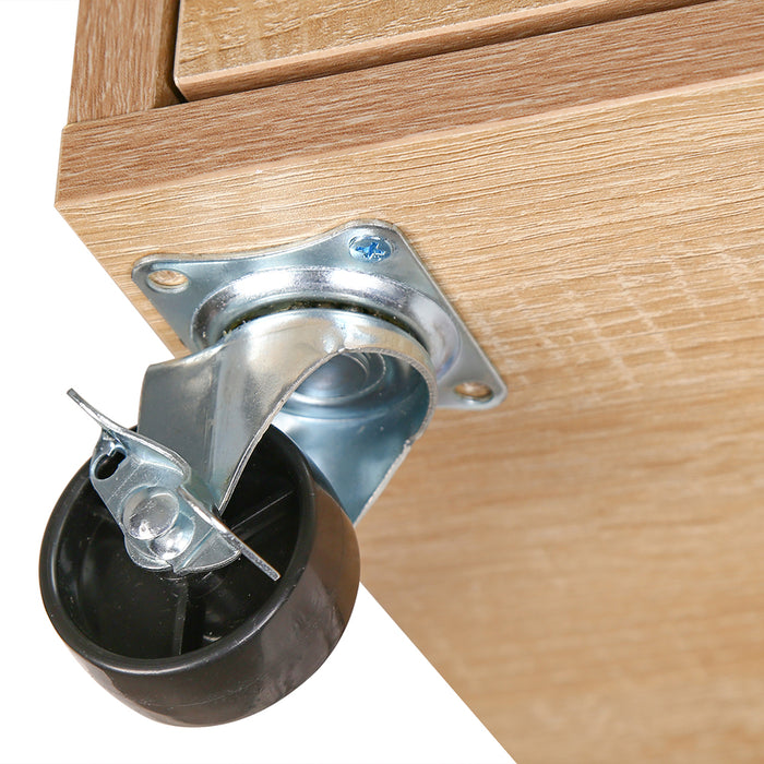 Mobile Multiuso Ufficio Bianco con 3 Mensole, 2 Cassetti e Armadietto con Chiave 4Ruote