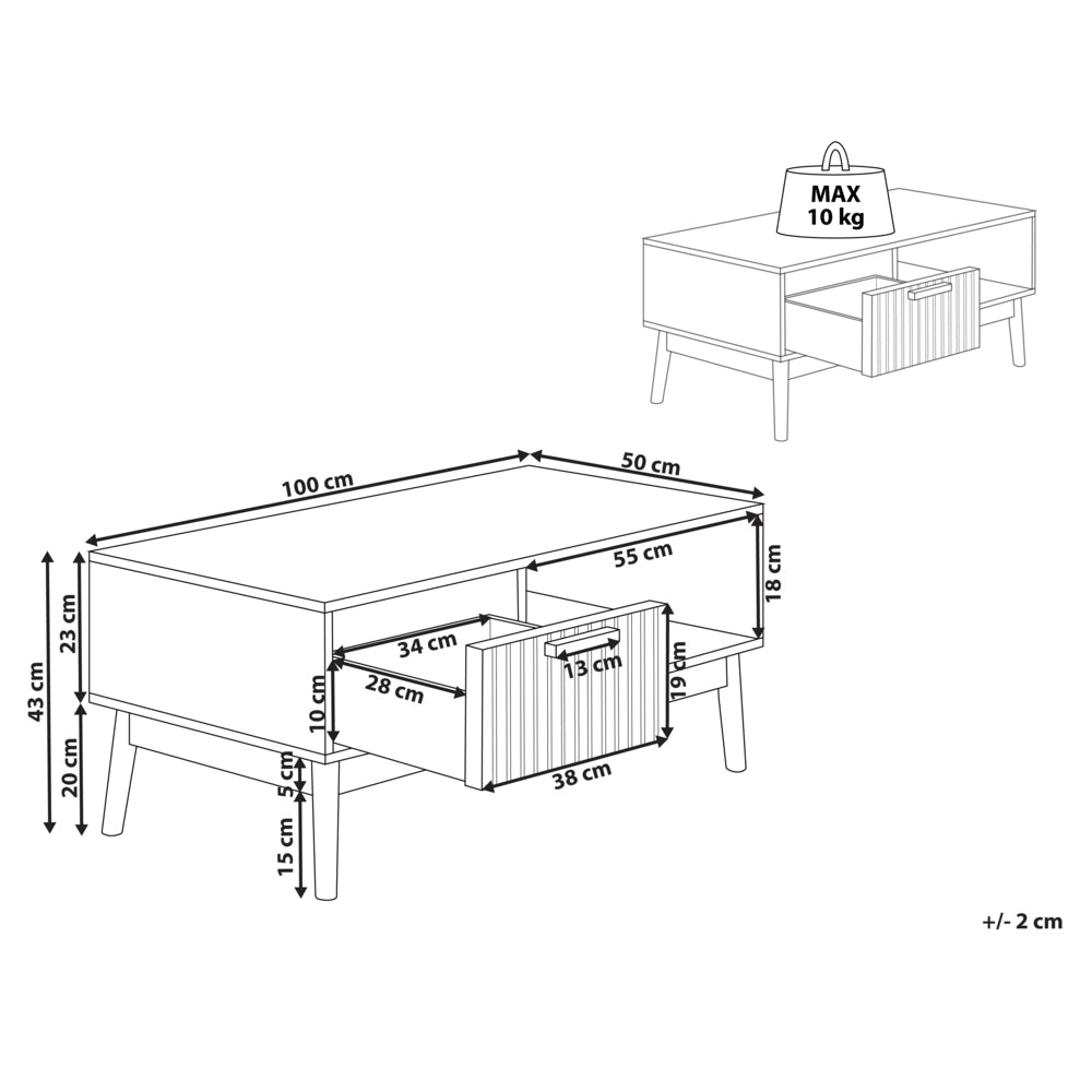 Tavolino da caffè in legno chiaro MDF gambe in legno stile scandinavo cassetto scaffale stoccaggio soggiorno