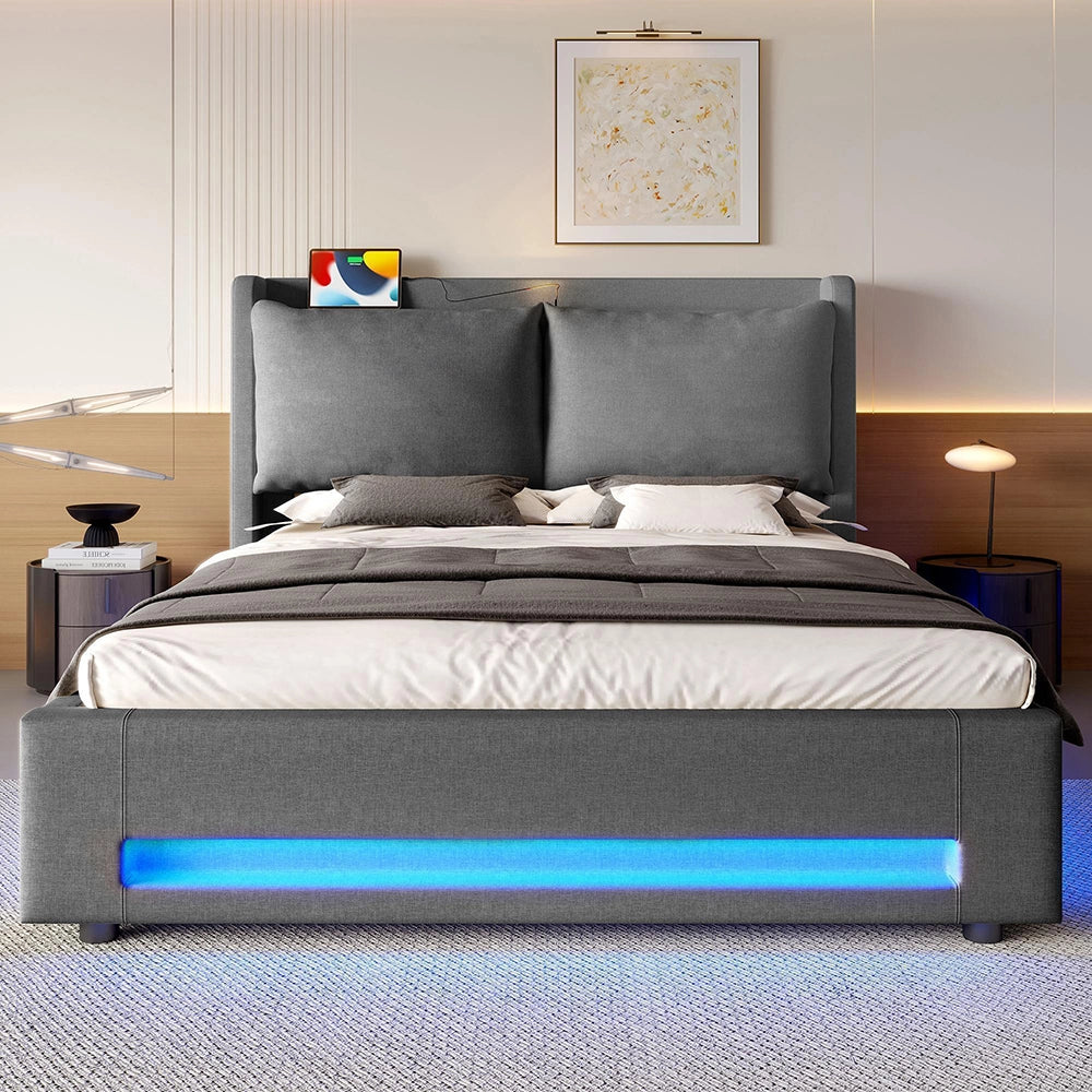 Letto a baldacchino 140x200cm - Xylo - velluto USB-C LED spazio ripiano