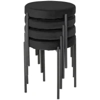 Set 4 Sgabelli Bassi e Rotondi in Metallo e Tessuto Effetto Velluto, 41.5x41.5x46 cm, Nero