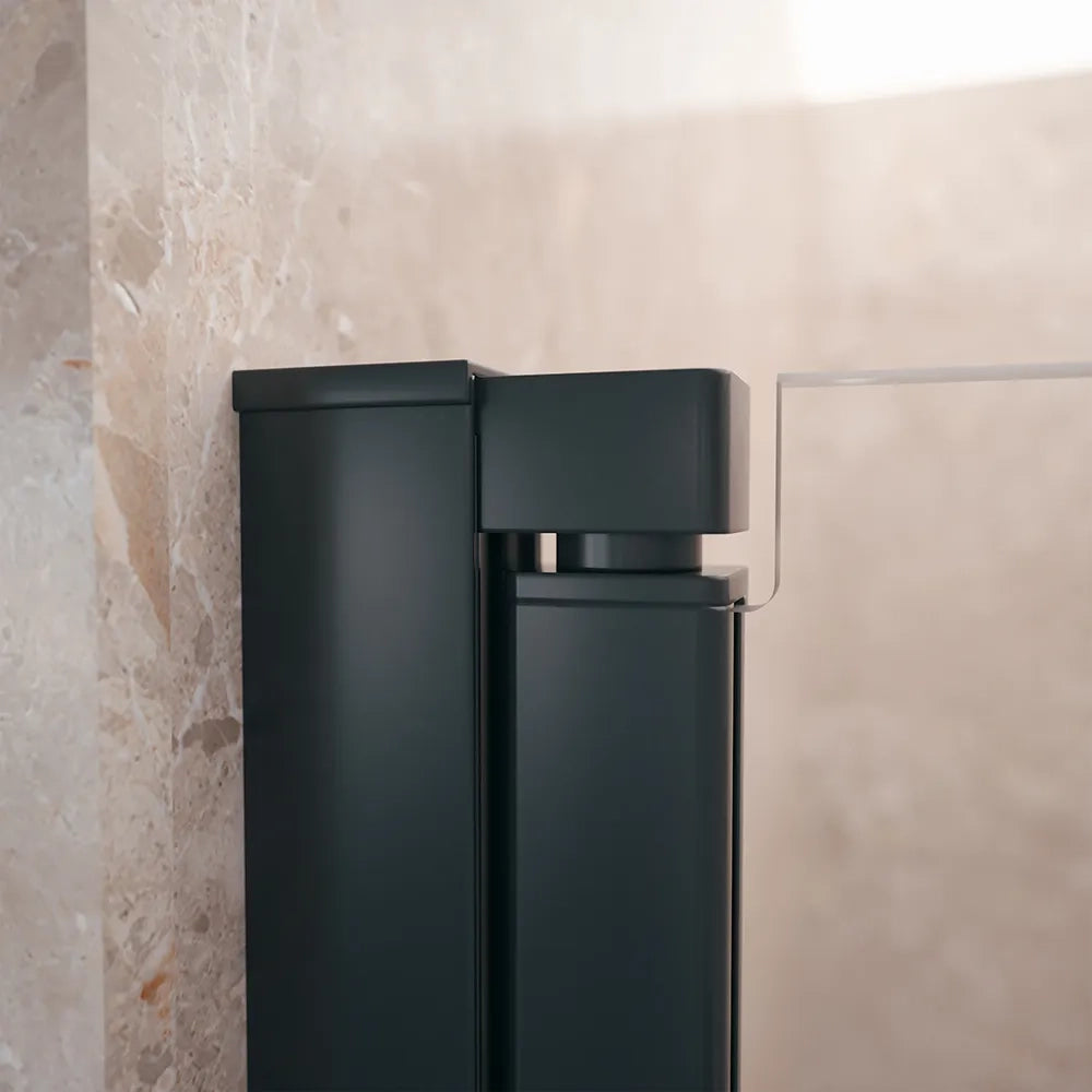 Porta doccia 90cm apertura a libro lato sinistro con profili nero opaco e vetro da 8mm trasparente h195 | Fiji