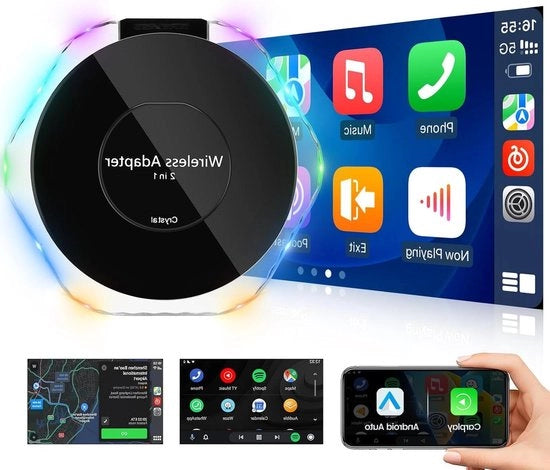 Adattatore 2 in 1 Wireless Carplay e Android Auto - Dongle Plug & Play per la Conversione Carplay Cabled - iOS 10+ e Android 11+