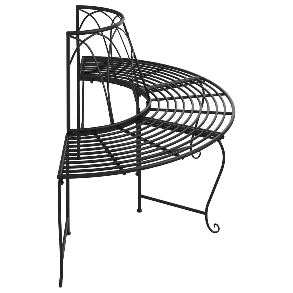 Panca da giardino mobili da esterno terrazza semicircolare cornice per alberi 2 pezzi diametro 159 cm acciaio nero 02_0011816