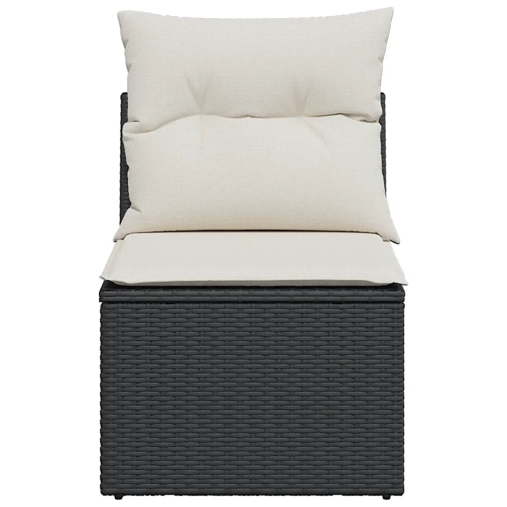 Divano Giardino Senza Braccioli con Cuscini Nero in Polyrattan 365996
